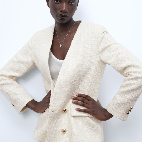 ZARA Double Breasted Textured Weave Jacket - Picture 3 of 5